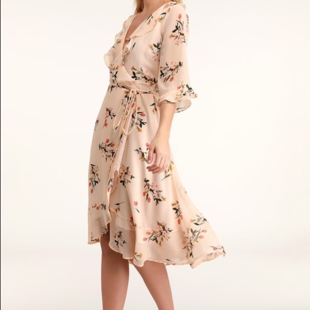 Love Song Blush Floral Print Ruffled Midi Dress